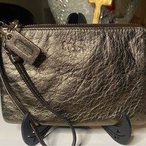 Coach Metallic Bronze Leather Wristlet